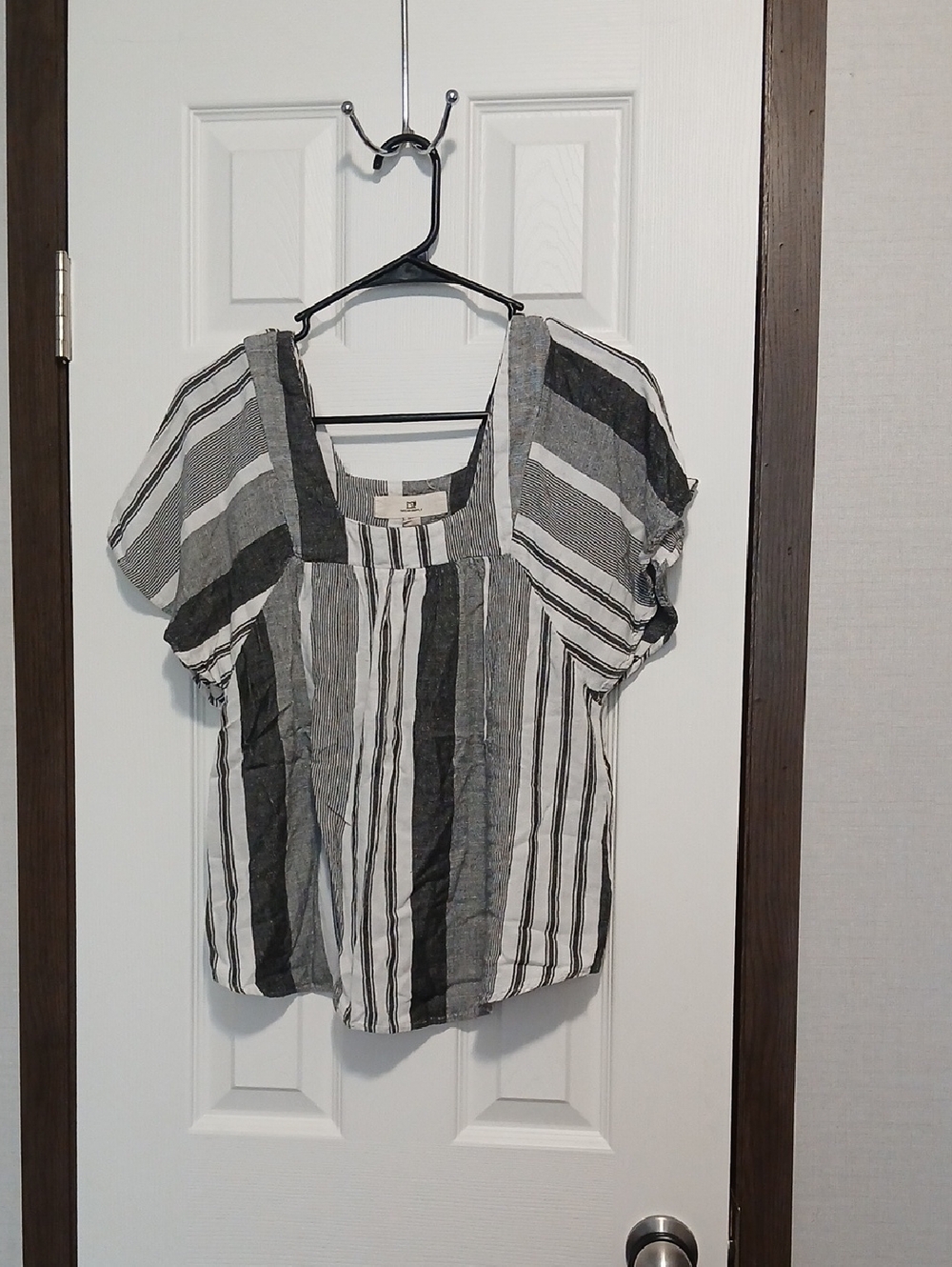 Thread & Supply Black and White Striped Square-Neck Blouse